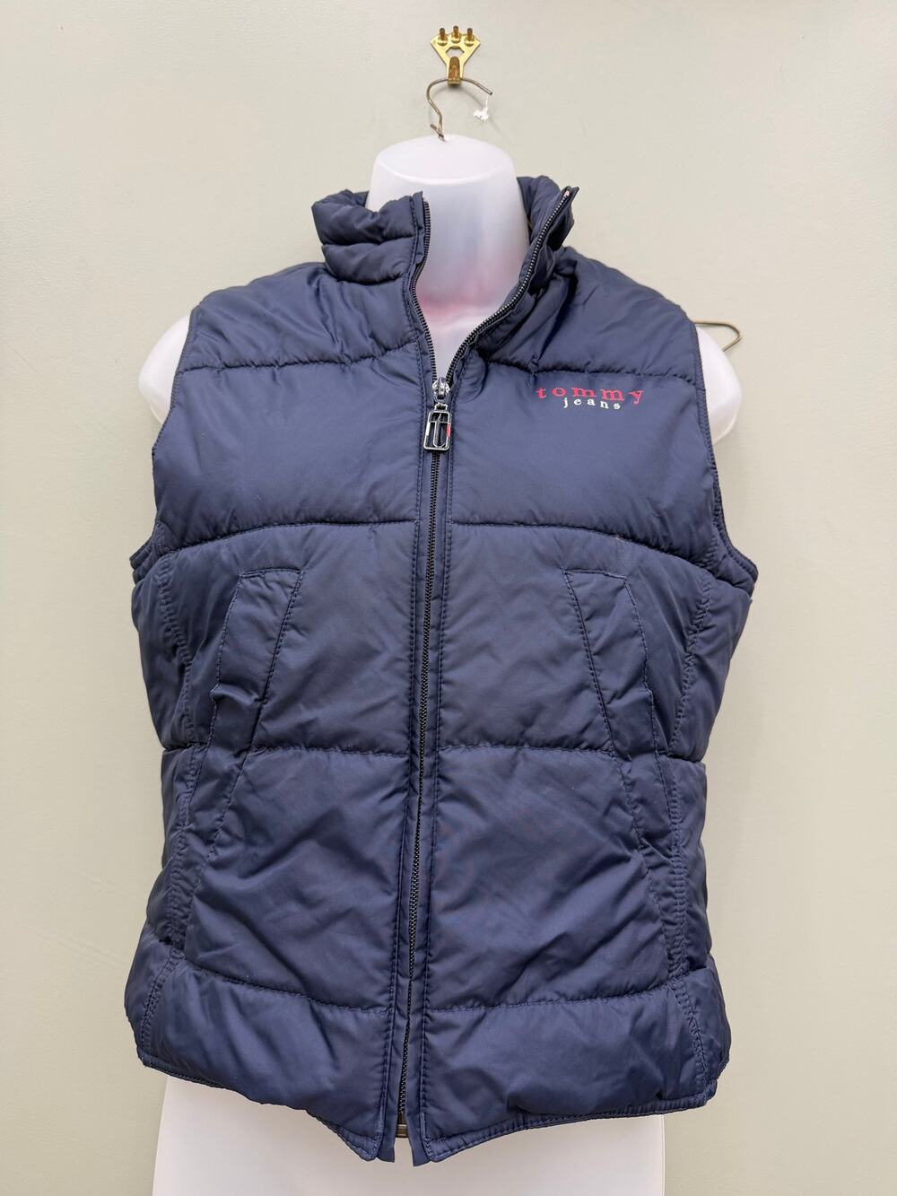 Tommy Jeans Puffer Vest Women S Navy Y2K Logo Quilted Full Zip 90s Style